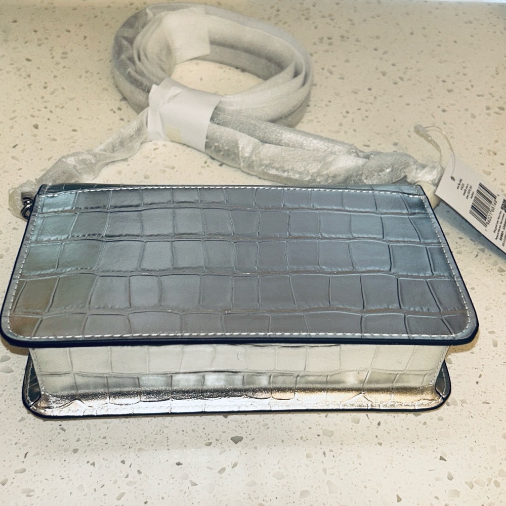 ♠️ Kate Spade Madison Croc Embossed Mini Crossbody & Slim Card Holder Silver NWT - Picture 7 of 17